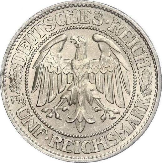 Аверс монеты - 5 рейхсмарок 1931 года F "Дуб" - цена серебряной монеты - Германия, Bеймарская республика