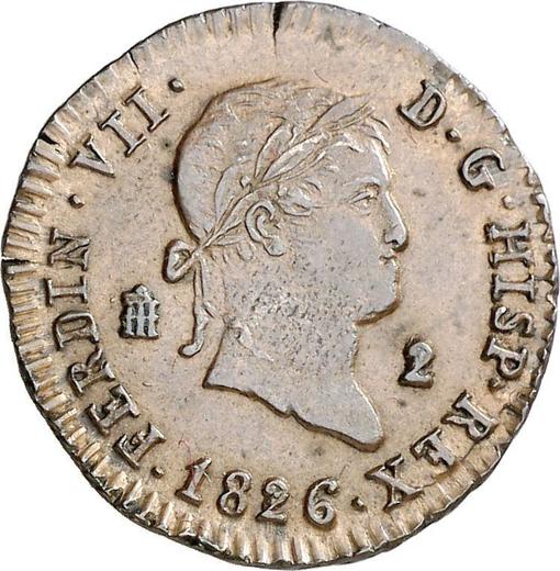 Anverso 2 maravedíes 1826 "Tipo 1816-1833" - valor de la moneda  - España, Fernando VII