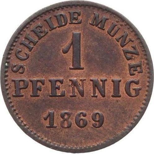 Реверс монеты - 1 пфенниг 1869 года - цена  монеты - Гессен-Дармштадт, Людвиг III