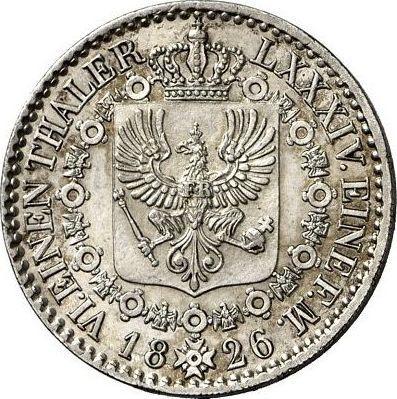 Reverso 1/6 tálero 1826 D - valor de la moneda de plata - Prusia, Federico Guillermo III