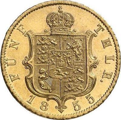 Reverso 5 táleros 1855 B - valor de la moneda de oro - Hannover, Jorge V