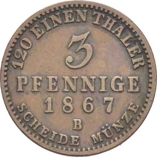 Реверс монеты - 3 пфеннига 1867 года B - цена  монеты - Ангальт-Дессау, Леопольд Фридрих