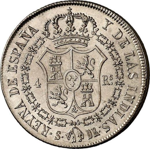 Реверс монеты - 4 реала 1836 года S DR - цена серебряной монеты - Испания, Изабелла II