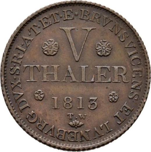 Rewers monety - 5 talarów 1813 T.W. Miedź - cena  monety - Hanower, Jerzy III