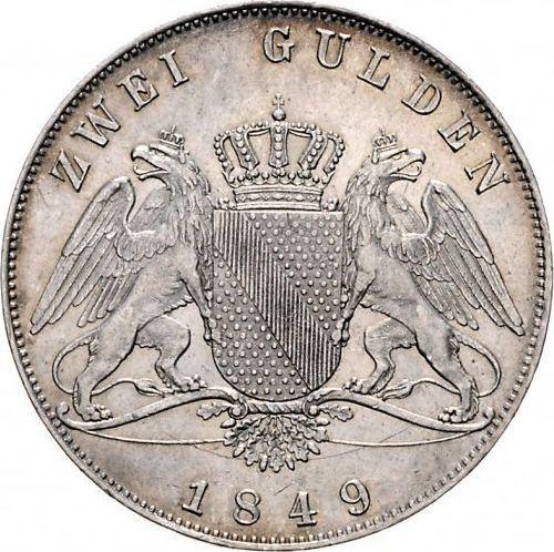Реверс монеты - 2 гульдена 1849 года D - цена серебряной монеты - Баден, Леопольд
