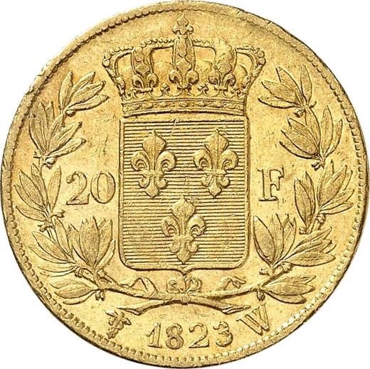 Reverse 20 Francs 1823 W "Type 1816-1824" Lille - France, Louis XVIII