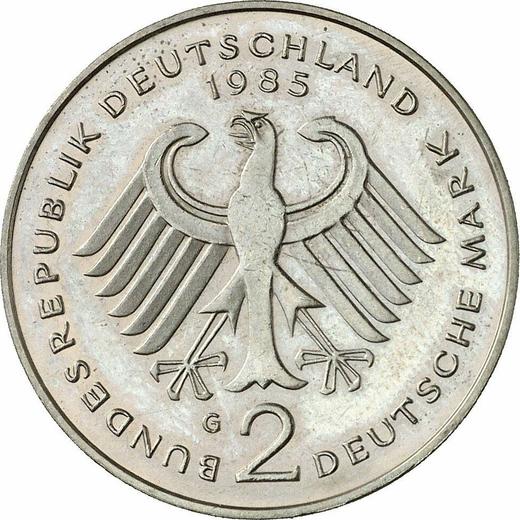 Reverso 2 marcos 1985 G "Kurt Schumacher" - valor de la moneda  - Alemania, RFA
