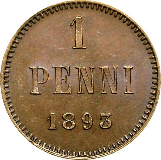 Реверс монеты - 1 пенни 1893 года - цена  монеты - Финляндия, Великое княжество