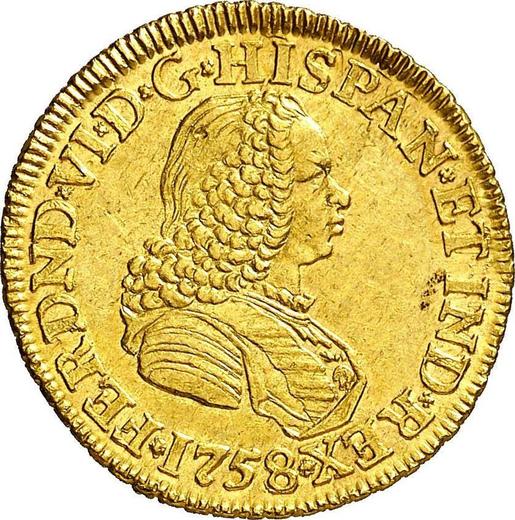Anverso 2 escudos 1758 NR J - valor de la moneda de oro - Colombia, Fernando VI