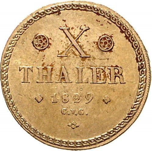 Rewers monety - 10 talarów 1829 CvC "Typ 1824-1830" - cena złotej monety - Brunszwik-Wolfenbüttel, Karol II