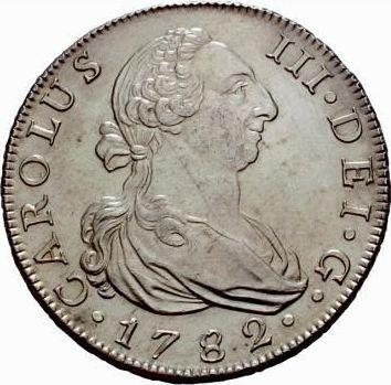 Аверс монеты - 8 реалов 1782 года M PJ - цена серебряной монеты - Испания, Карл III