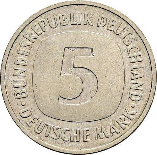 Аверс монеты - 5 марок 1992 года D Брак чеканки Лихтенраде - цена  монеты - Германия, ФРГ