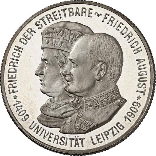 Anverso 2 marcos 1909 E "Sajonia" Universidad de Leipzig - valor de la moneda de plata - Alemania, Imperio alemán