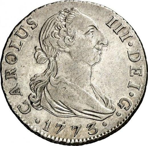 Аверс монеты - 2 реала 1773 года S CF - цена серебряной монеты - Испания, Карл III