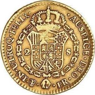 Реверс монеты - 2 эскудо 1791 года PTS PR - цена золотой монеты - Боливия, Карл IV