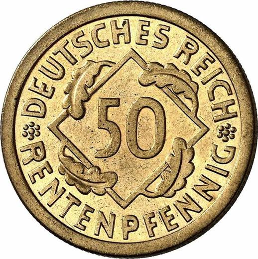 Аверс монеты - 50 рентенпфеннигов 1923 года J - цена  монеты - Германия, Bеймарская республика