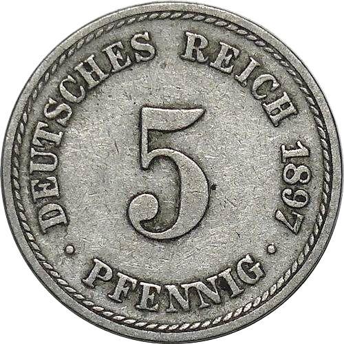 Anverso 5 Pfennige 1897 A "Tipo 1890-1915" - valor de la moneda  - Alemania, Imperio alemán