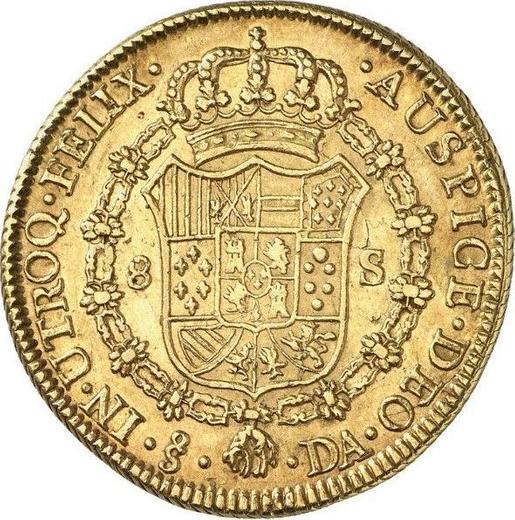Reverso 8 escudos 1795 So DA - valor de la moneda de oro - Chile, Carlos IV