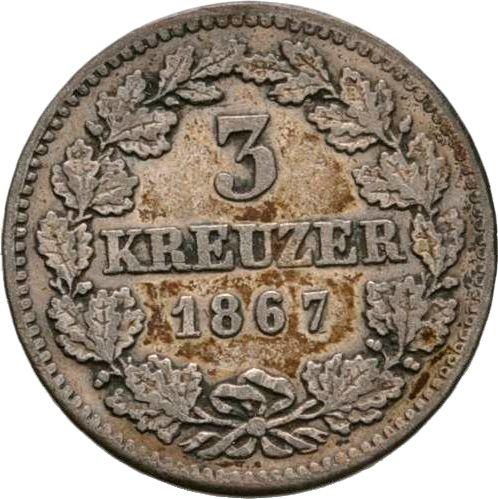 Реверс монеты - 3 крейцера 1867 года - цена серебряной монеты - Бавария, Людвиг II