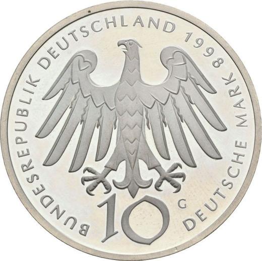 Reverso 10 marcos 1998 G "Hildegarda de Bingen" - valor de la moneda de plata - Alemania, RFA