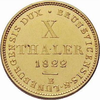 Реверс монеты - 10 талеров 1822 года B - цена золотой монеты - Ганновер, Георг IV