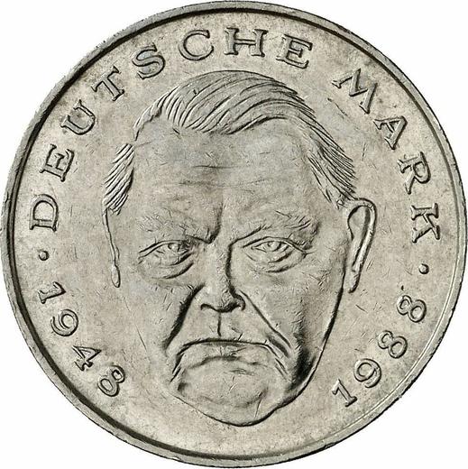 Obverse 2 Mark 1993 D "Ludwig Erhard" -  Coin Value - Germany, FRG