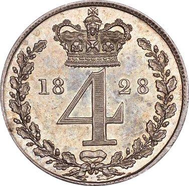 Rewers monety - 4 pensy 1828 "Maundy" - cena srebrnej monety - Wielka Brytania, Jerzy IV