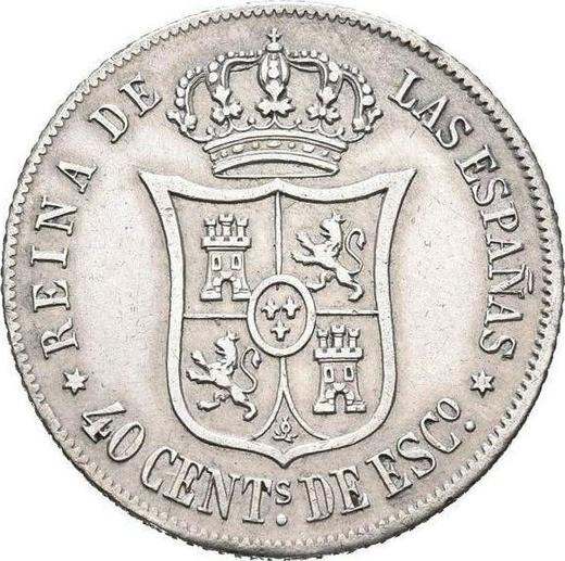 Реверс монеты - 40 сентимо эскудо 1865 года Шестиконечные звёзды - цена серебряной монеты - Испания, Изабелла II