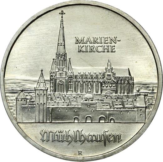 Anverso 5 marcos 1989 A "Iglesia de Santa Maria en Mühlhausen" - valor de la moneda  - Alemania, República Democrática Alemana (RDA)