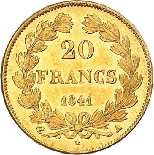 Reverso 20 francos 1841 A "Tipo 1832-1848" París - valor de la moneda de oro - Francia, Luis Felipe I