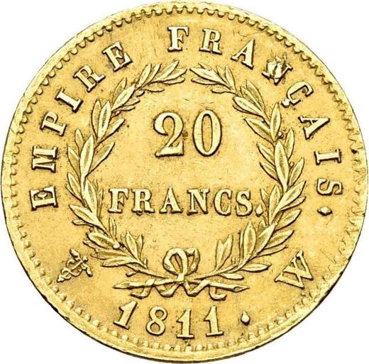 Реверс монеты - 20 франков 1811 года W "Тип 1809-1815" Лилль - цена золотой монеты - Франция, Наполеон I