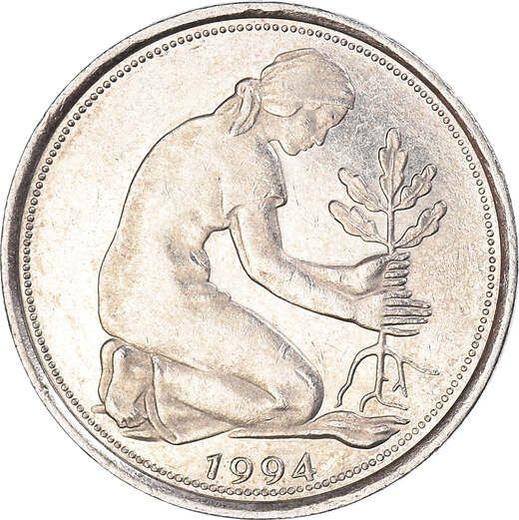 Реверс монеты - 50 пфеннигов 1994 года J - цена  монеты - Германия, ФРГ