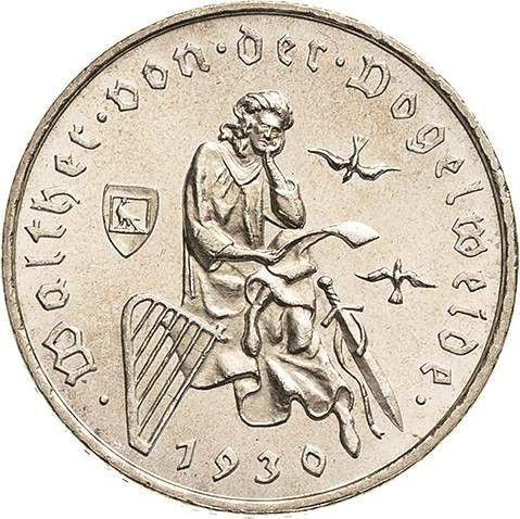 Reverso 3 Reichsmarks 1930 D "Vogelweide" - valor de la moneda de plata - Alemania, República de Weimar