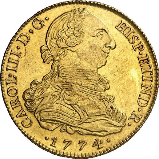 Awers monety - 8 escudo 1774 M PJ - cena złotej monety - Hiszpania, Karol III