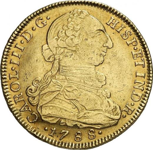 Аверс монеты - 8 эскудо 1788 года NR JJ - цена золотой монеты - Колумбия, Карл III