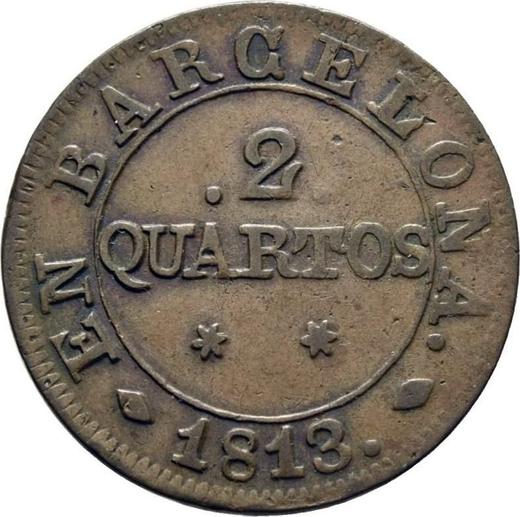 Реверс монеты - 2 куарто 1813 года - цена  монеты - Испания, Жозеф Бонапарт