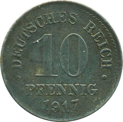 Аверс монеты - 10 пфеннигов 1917 года J "Тип 1916-1922" - цена  монеты - Германия, Германская Империя