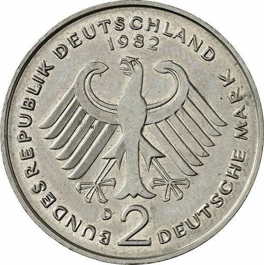 Реверс монеты - 2 марки 1982 года D "Курт Шумахер" - цена  монеты - Германия, ФРГ