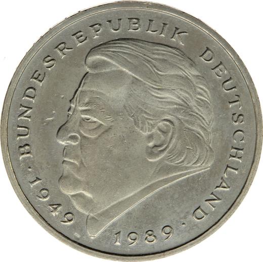 Аверс монеты - 2 марки 1990 года F "Франц Йозеф Штраус" - цена  монеты - Германия, ФРГ