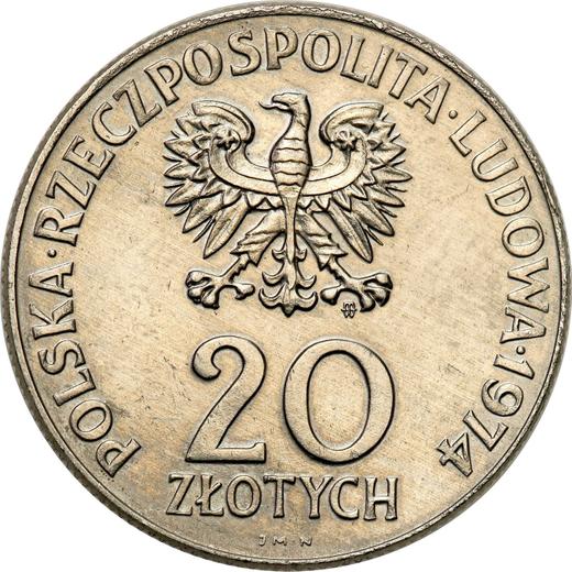 Аверс монеты - Пробные 20 злотых 1974 года MW JMN "25 лет Совета Экономической Взаимопомощи" Никель - цена  монеты - Польша, Народная Республика