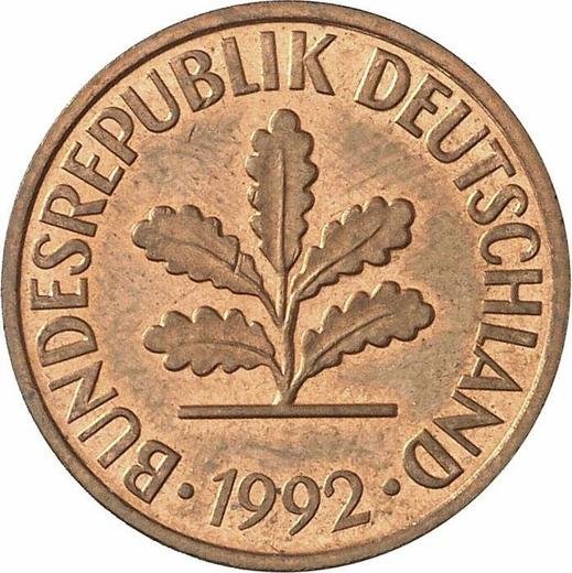 Reverso 2 Pfennige 1992 F - valor de la moneda  - Alemania, RFA