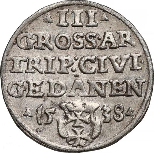Rewers monety - Trojak 1538 "Gdańsk" - cena srebrnej monety - Polska, Zygmunt I Stary