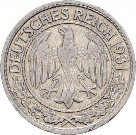 Аверс монеты - 50 рейхспфеннигов 1931 года G - цена  монеты - Германия, Bеймарская республика