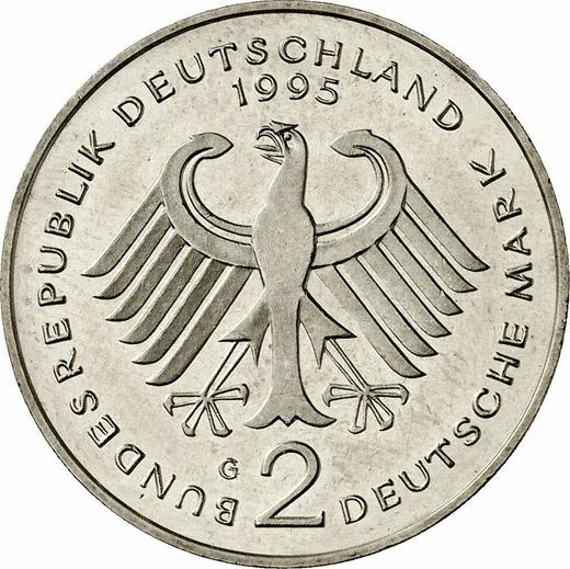 Reverse 2 Mark 1995 G "Franz Josef Strauss" -  Coin Value - Germany, FRG