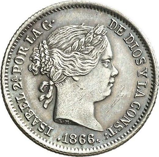 Awers monety - 10 centimos de escudo 1866 Sześcioramienne gwiazdy - cena srebrnej monety - Hiszpania, Izabela II