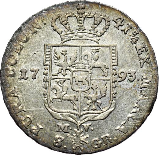 Reverso Dwuzłotówka (8 groszy) 1793 MV - valor de la moneda de plata - Polonia, Estanislao II Poniatowski