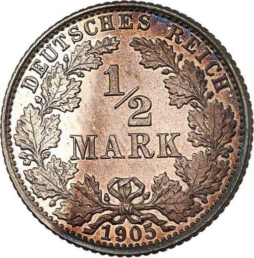 Аверс монеты - 1/2 марки 1905 года J "Тип 1905-1919" - цена серебряной монеты - Германия, Германская Империя