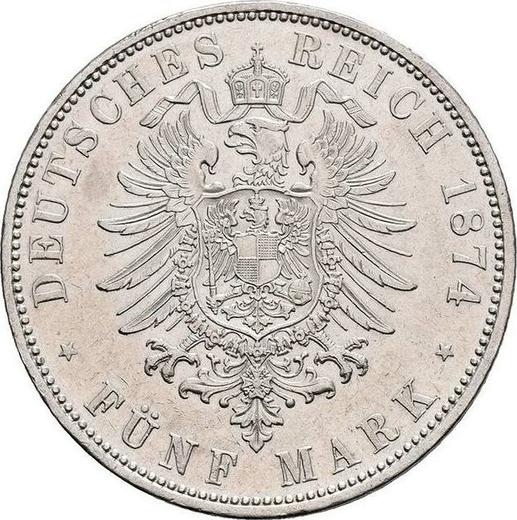 Reverso 5 marcos 1876 F "Würtenberg" - valor de la moneda de plata - Alemania, Imperio alemán