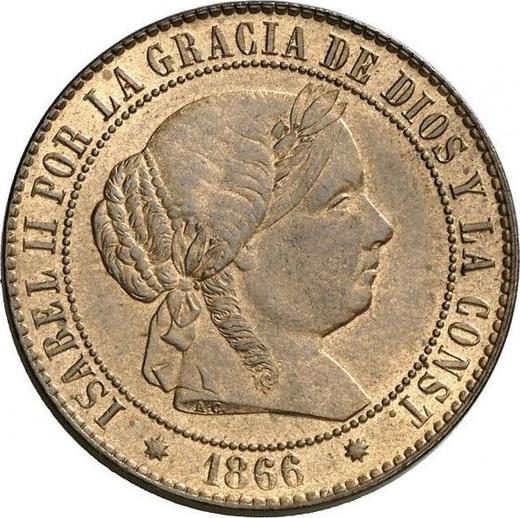 Аверс монеты - 2 1/2 сентимо эскудо 1866 года OM Восьмиконечные звёзды - цена  монеты - Испания, Изабелла II