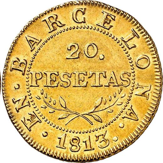 Реверс монеты - 20 песет 1813 года - цена золотой монеты - Испания, Жозеф Бонапарт